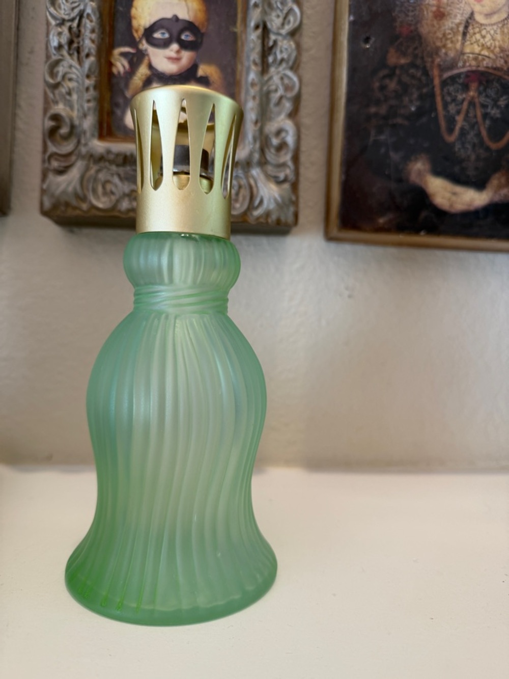 Vintage Lampe Berger Green Frosted Ribbed Glass Lamp - Picture 7 of 8